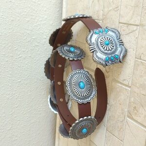 Leather Turquoise Concha Belt NWOT